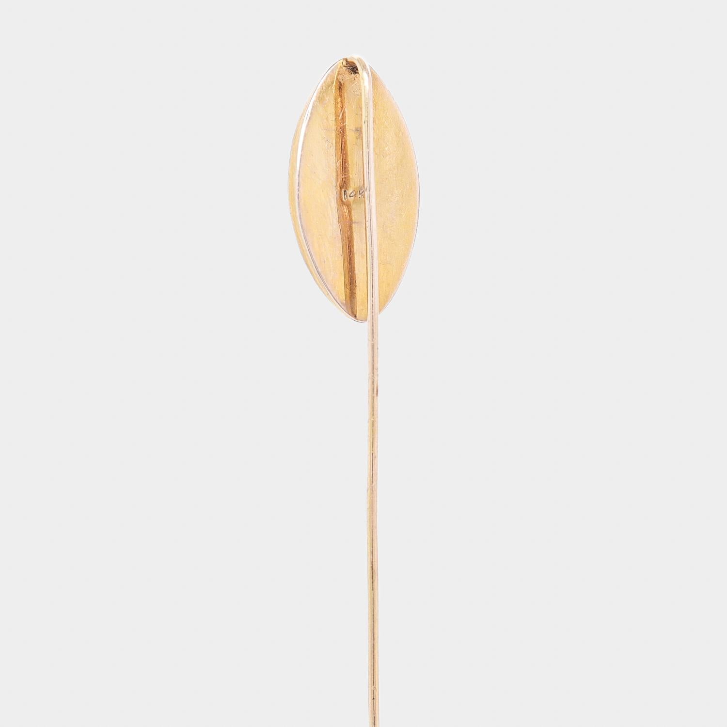 Antique 14K Gold & Real Morpho Butterfly Wing Stickpin In Good Condition For Sale In Philadelphia, PA