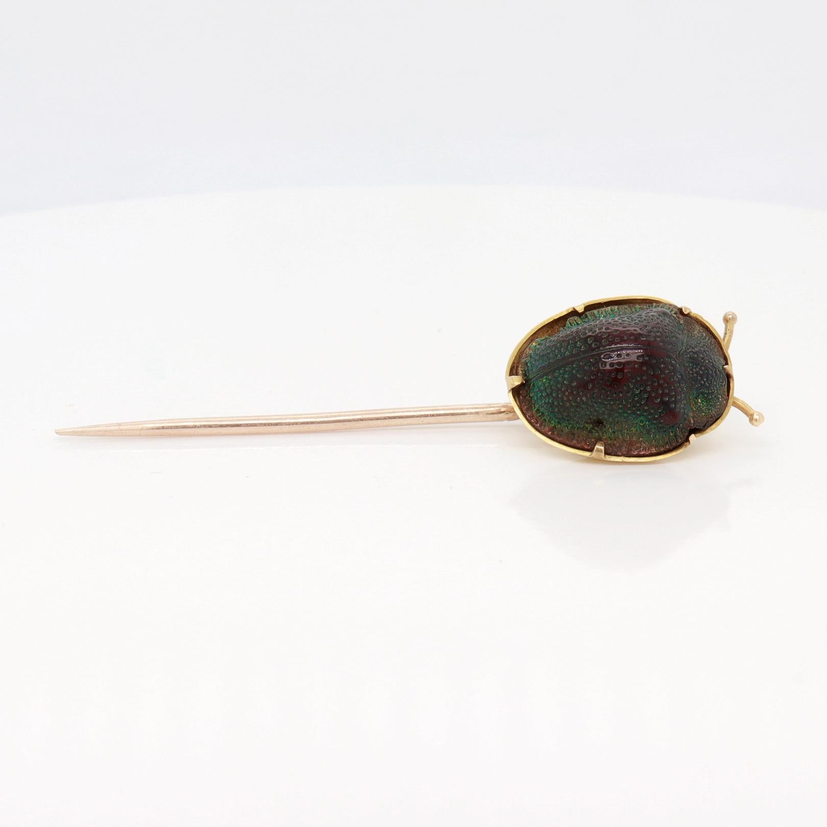 Antica spilla a bastone in oro 14K e scarabeo reale in stile revival etrusco in vendita 5