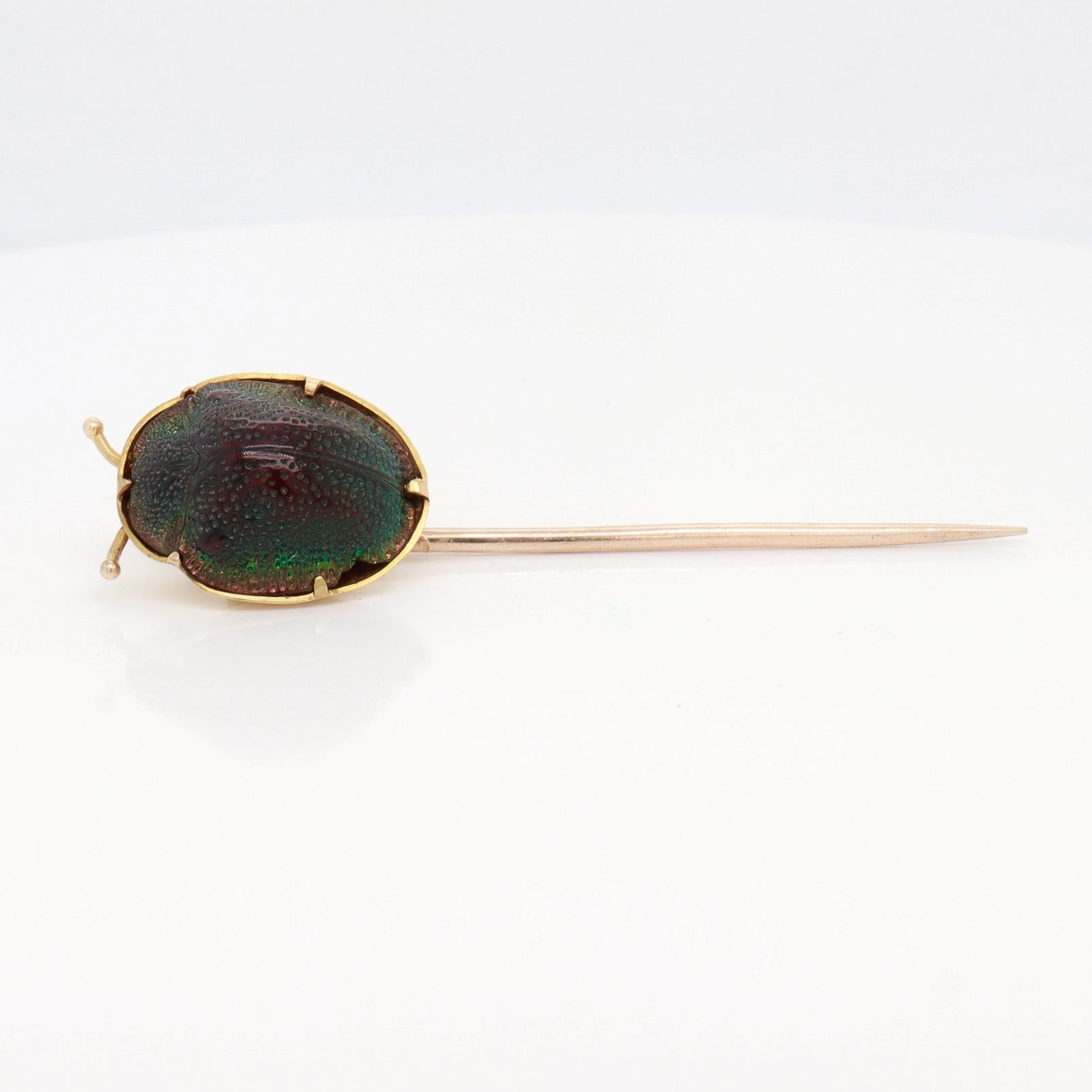Antica spilla a bastone in oro 14K e scarabeo reale in stile revival etrusco in vendita 4