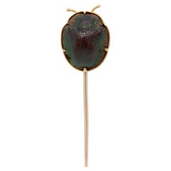 Antique 14K Gold & Real Scarab Beetle Etruscan Revival Style Stick Pin