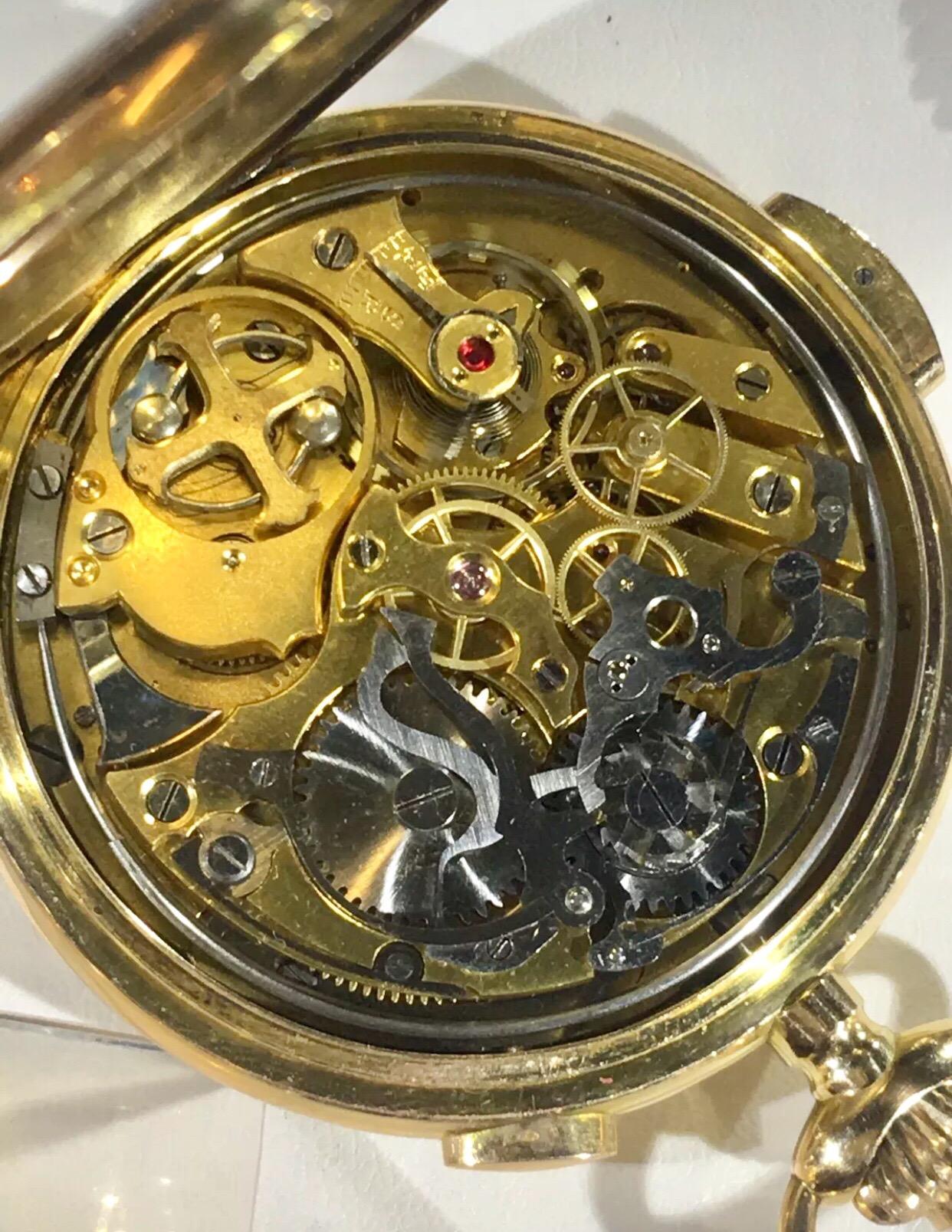 Antike 14K Gold Rocail Full Hunter Minute Repeater Chronograph Taschenuhr im Zustand „Gut“ im Angebot in Carlisle, GB