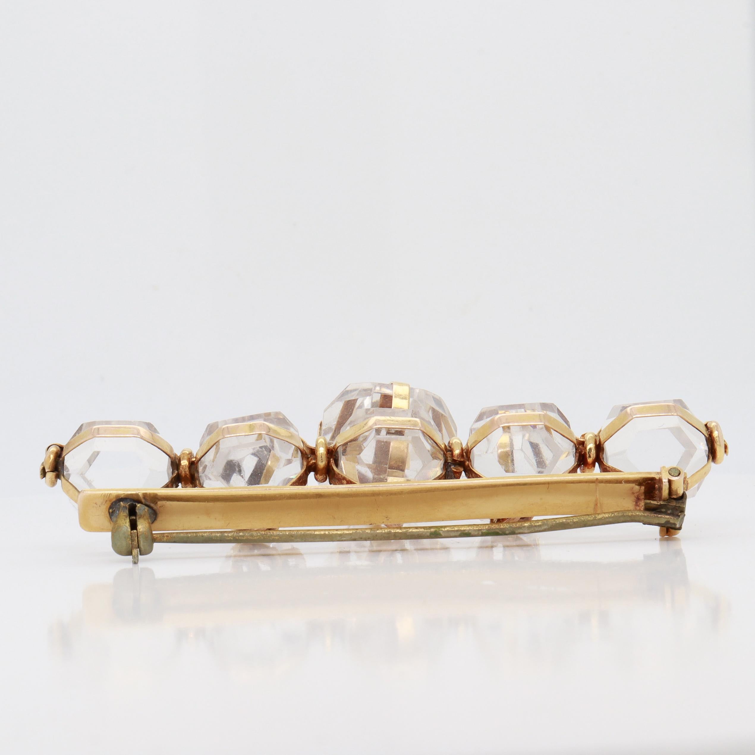 Antique 14K Gold & Rock Crystal Brooch / Pin with Victorian Elements For Sale 5