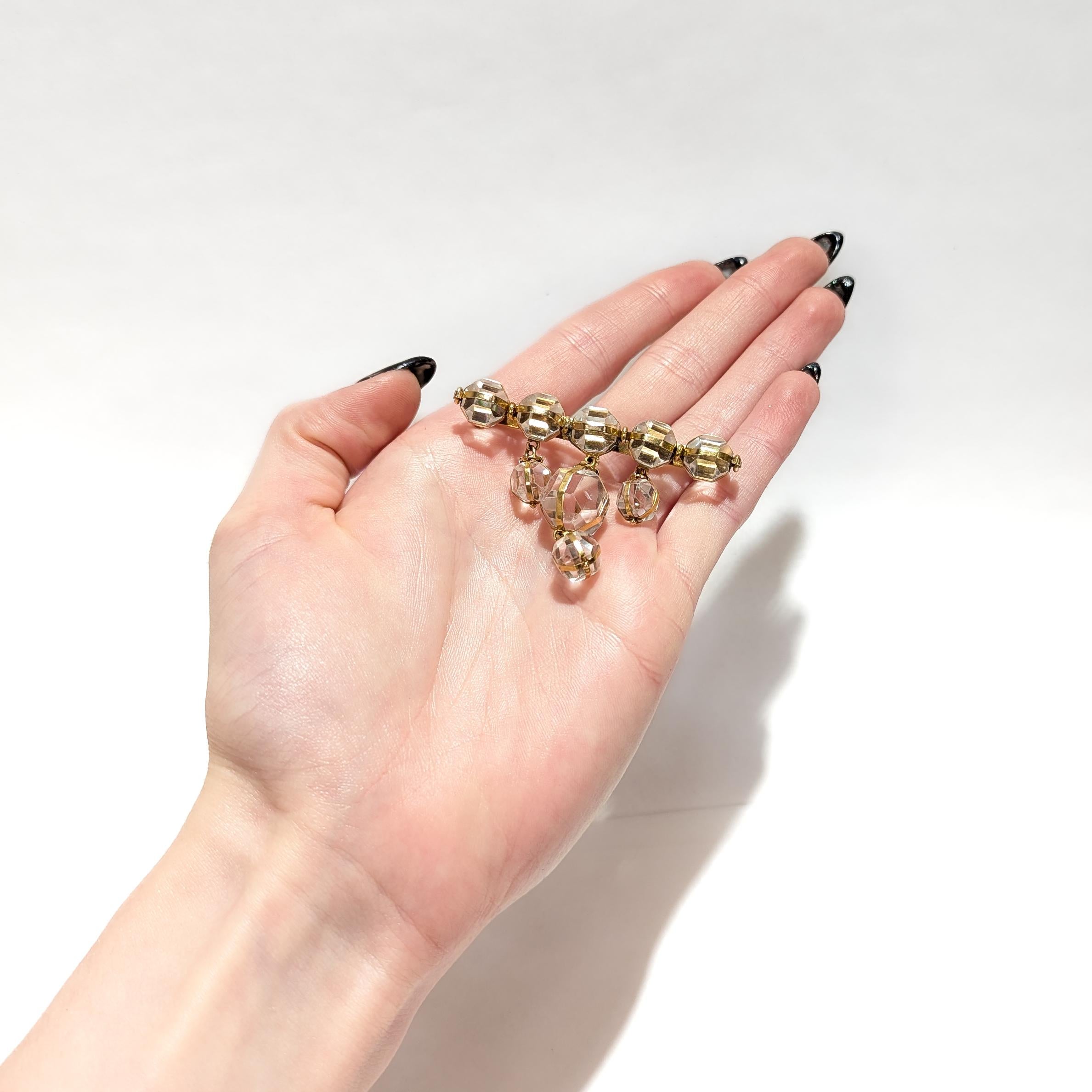 Mixed Cut Antique 14K Gold & Rock Crystal Brooch / Pin with Victorian Elements For Sale