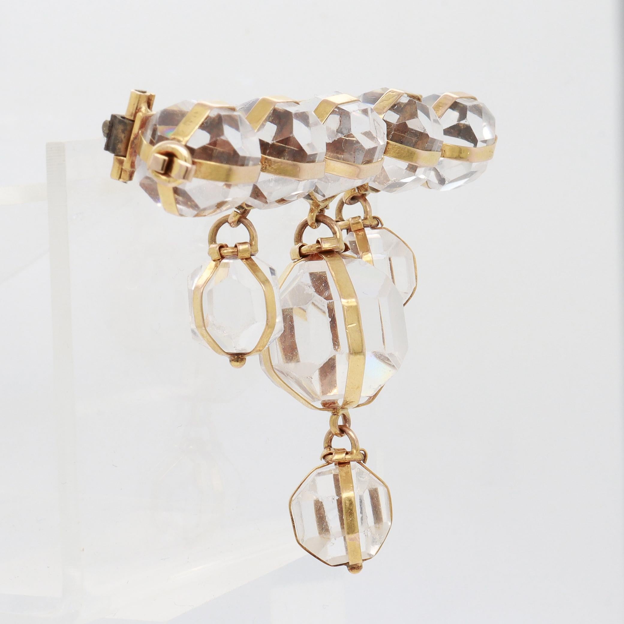 Antique 14K Gold & Rock Crystal Brooch / Pin with Victorian Elements For Sale 1