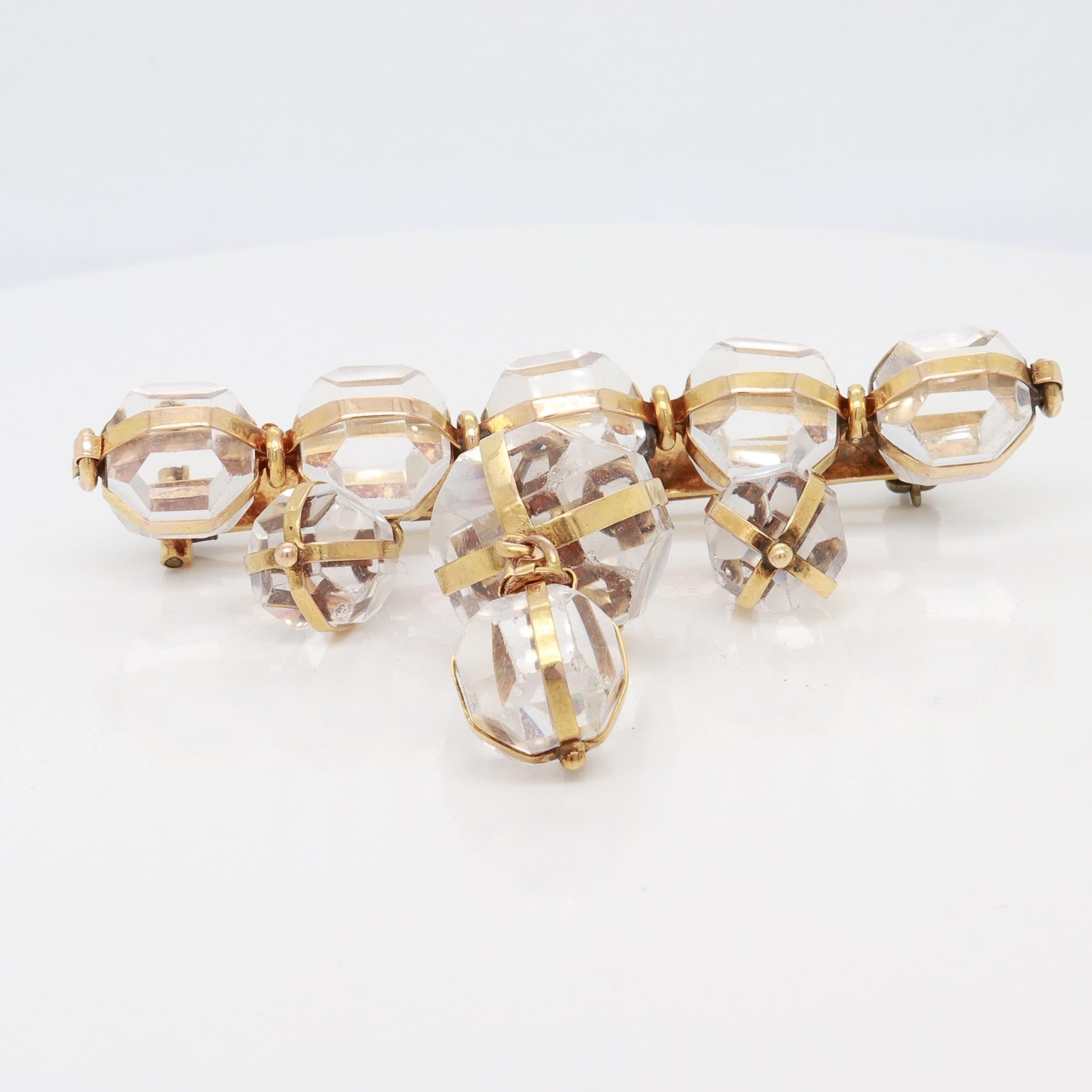 Antique 14K Gold & Rock Crystal Brooch / Pin with Victorian Elements For Sale 2