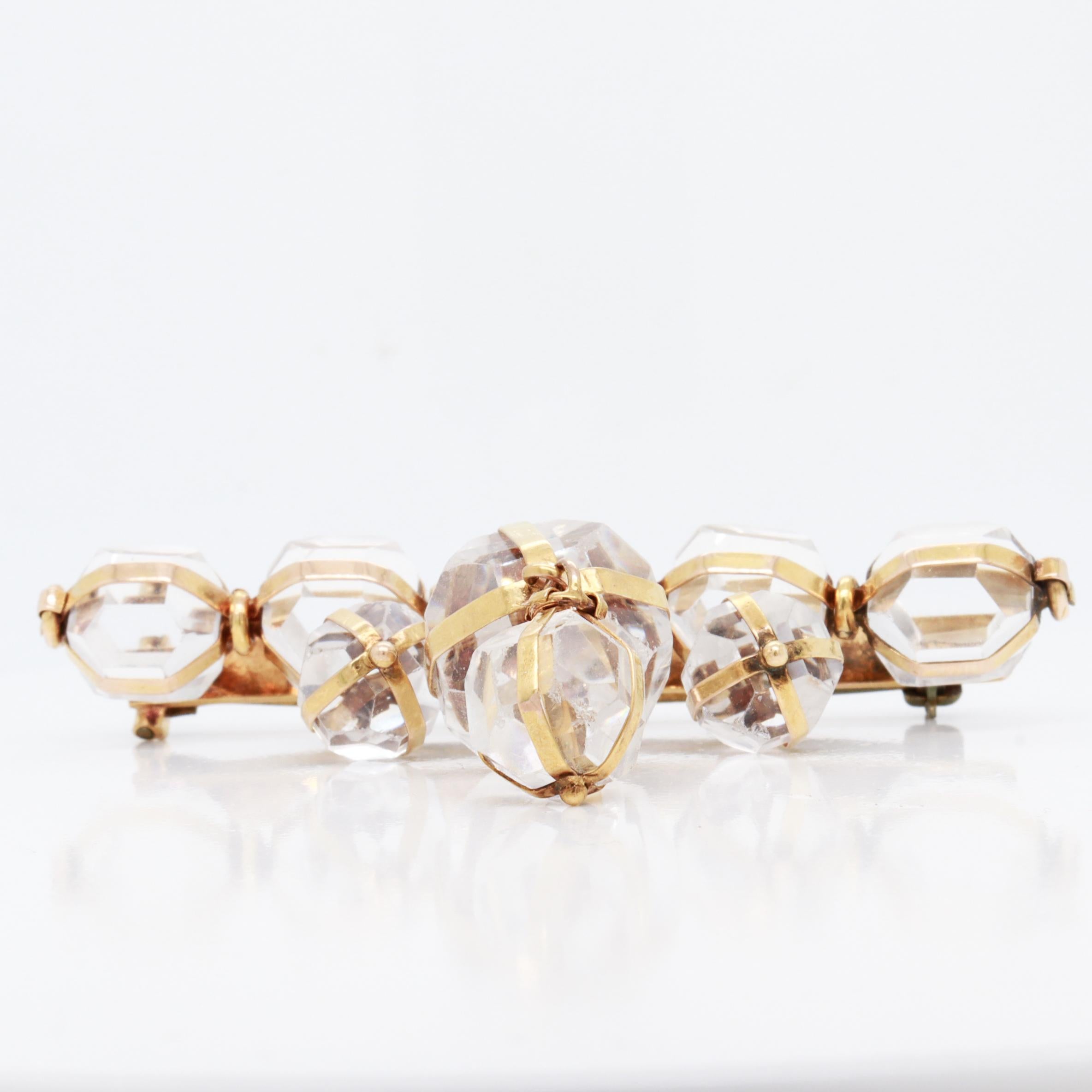 Antique 14K Gold & Rock Crystal Brooch / Pin with Victorian Elements For Sale 3