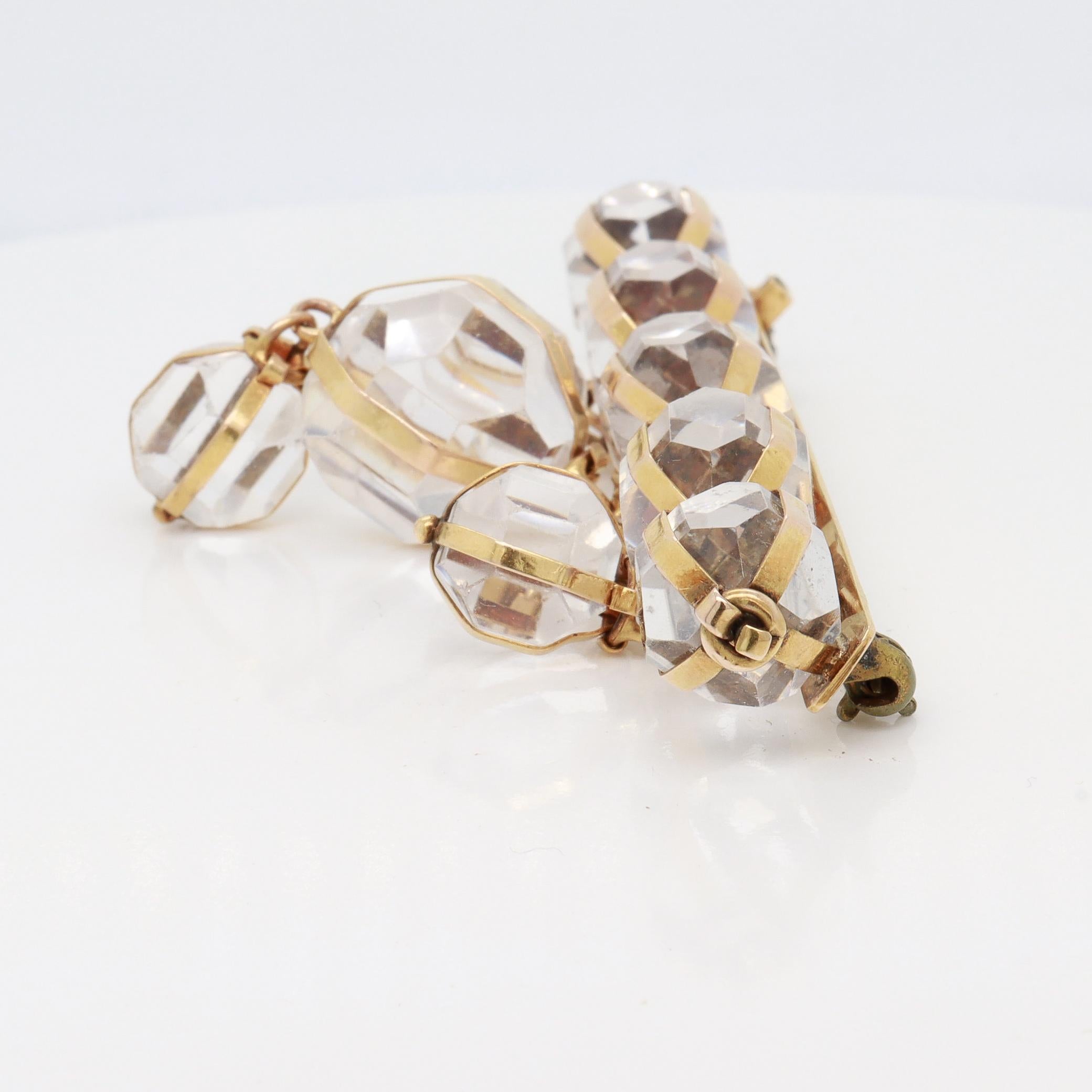 Antique 14K Gold & Rock Crystal Brooch / Pin with Victorian Elements For Sale 4