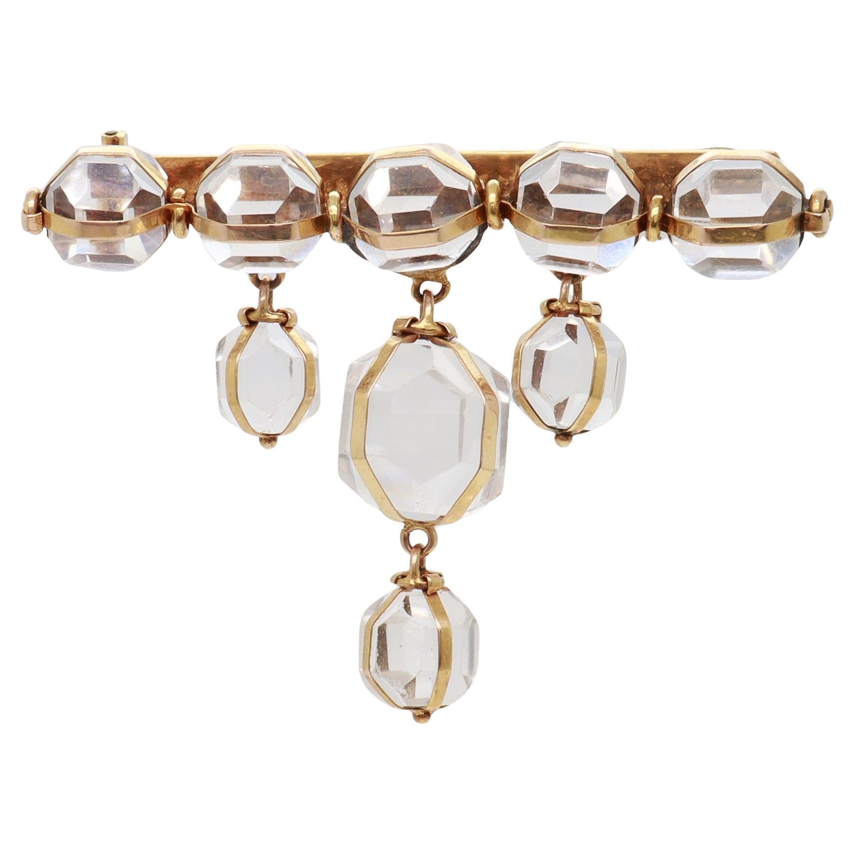 Antique 14K Gold & Rock Crystal Brooch / Pin with Victorian Elements