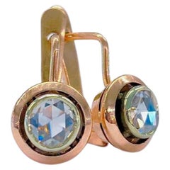 Antique Rose Cut Diamond Gold Earrings