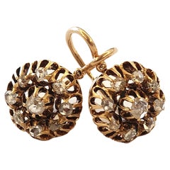 Vintage Rose Cut Diamond Russian Gold Earrings