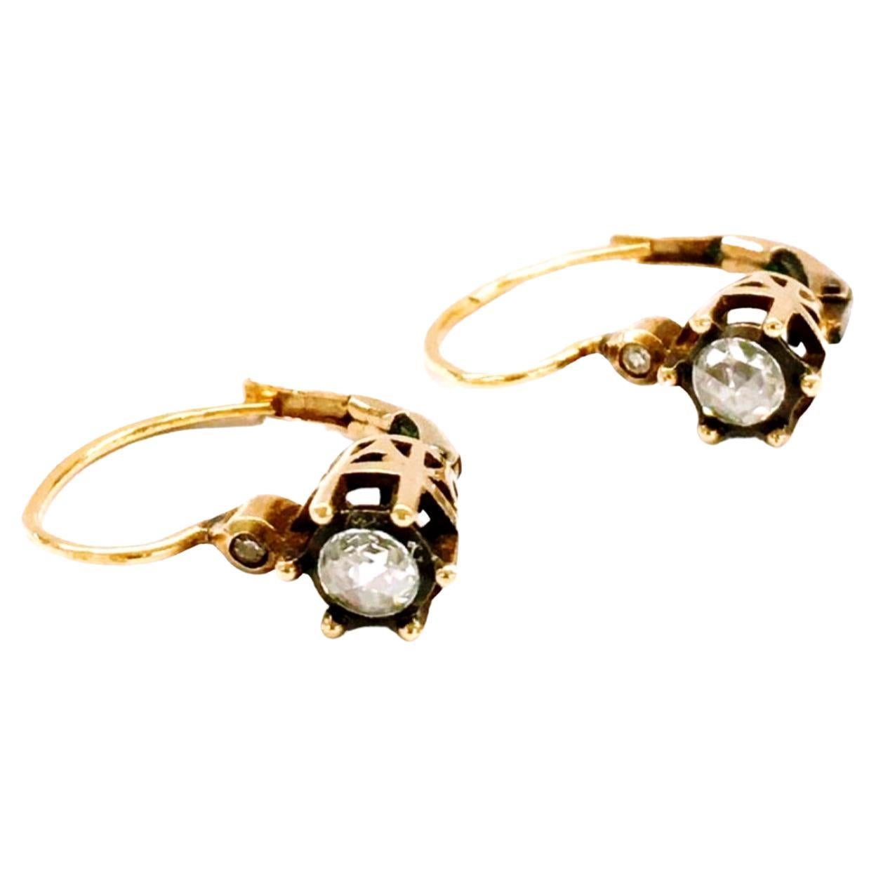 Antique 14k Gold Rose Cut Diamond Earrings For Sale