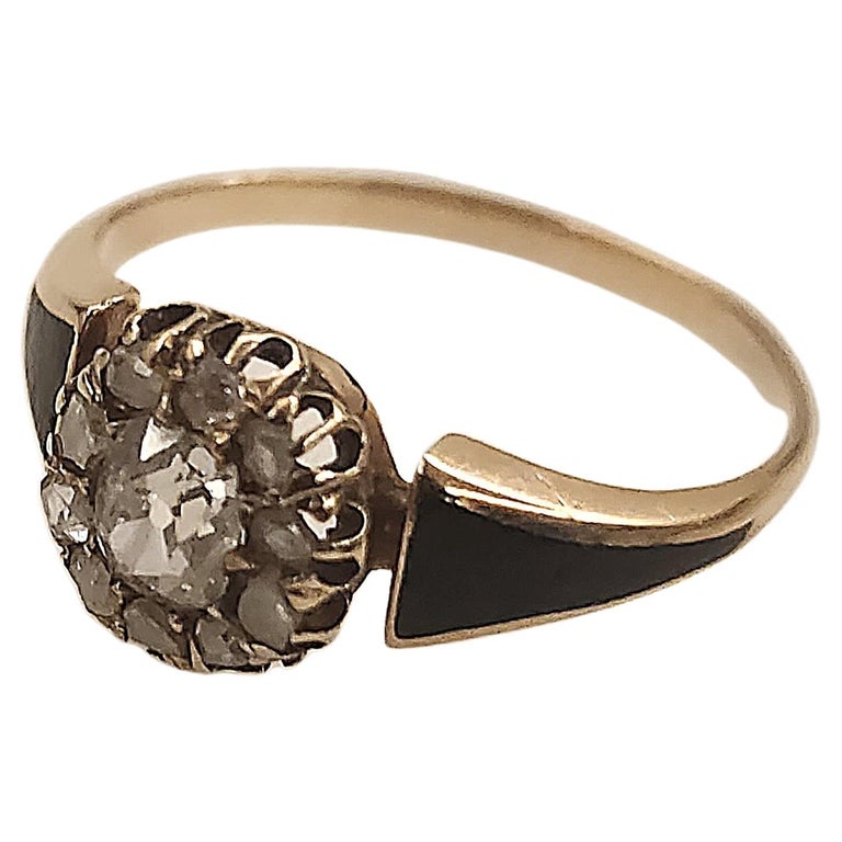 Antique Rose Cut Diamond Enamel Gold Ring For Sale at 1stDibs