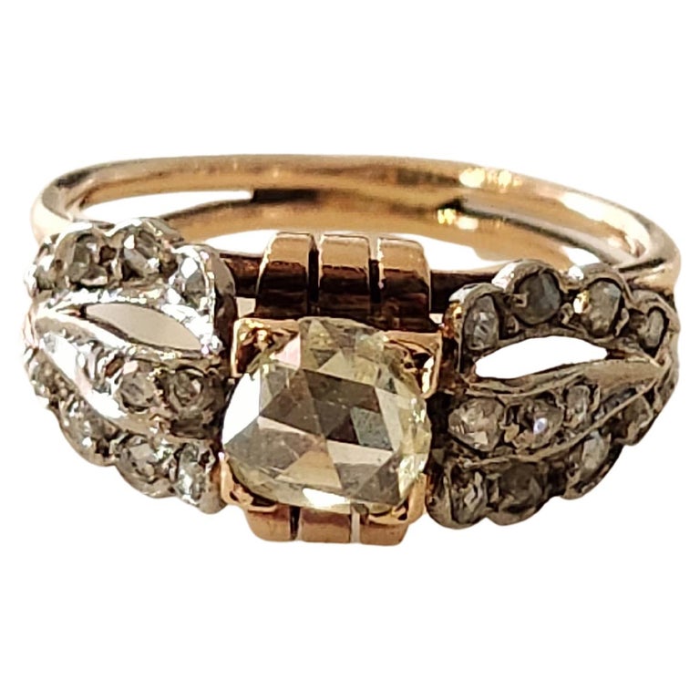 Antique 14k Gold Rose Cut Diamond Ring For Sale at 1stDibs