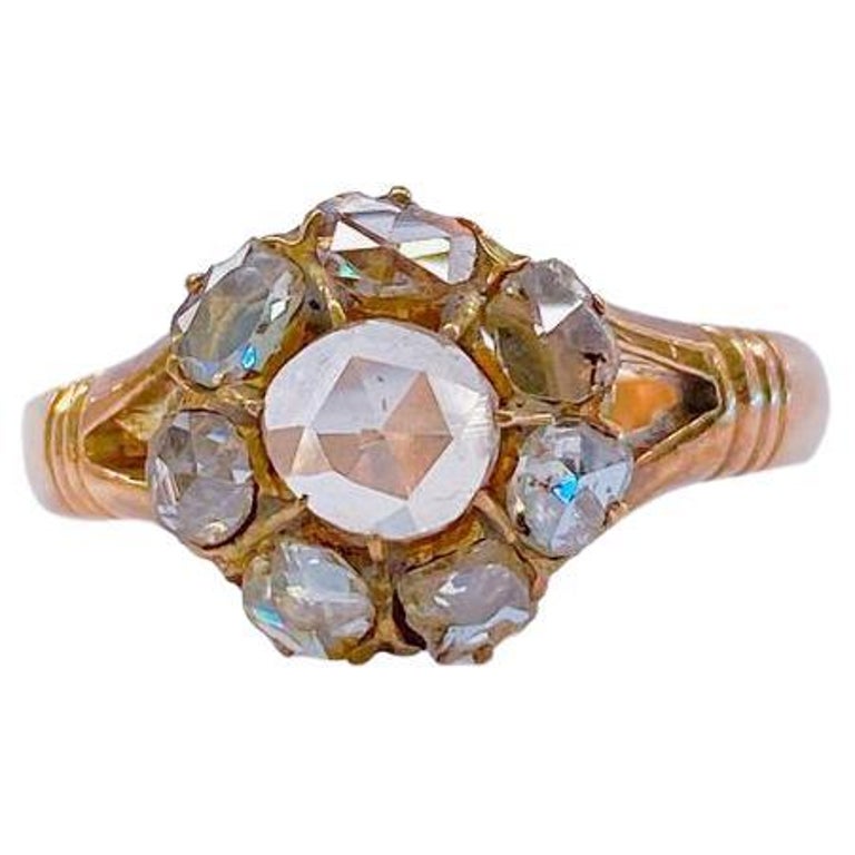Antique 14k Gold Rose Cut Diamond Ring For Sale at 1stDibs