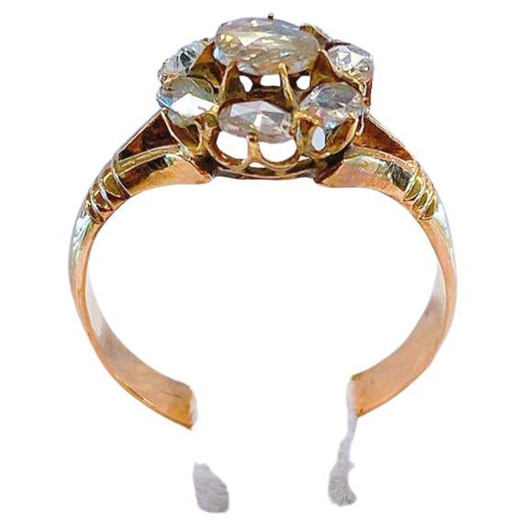 Antique 14k Gold Rose Cut Diamond Ring For Sale at 1stDibs