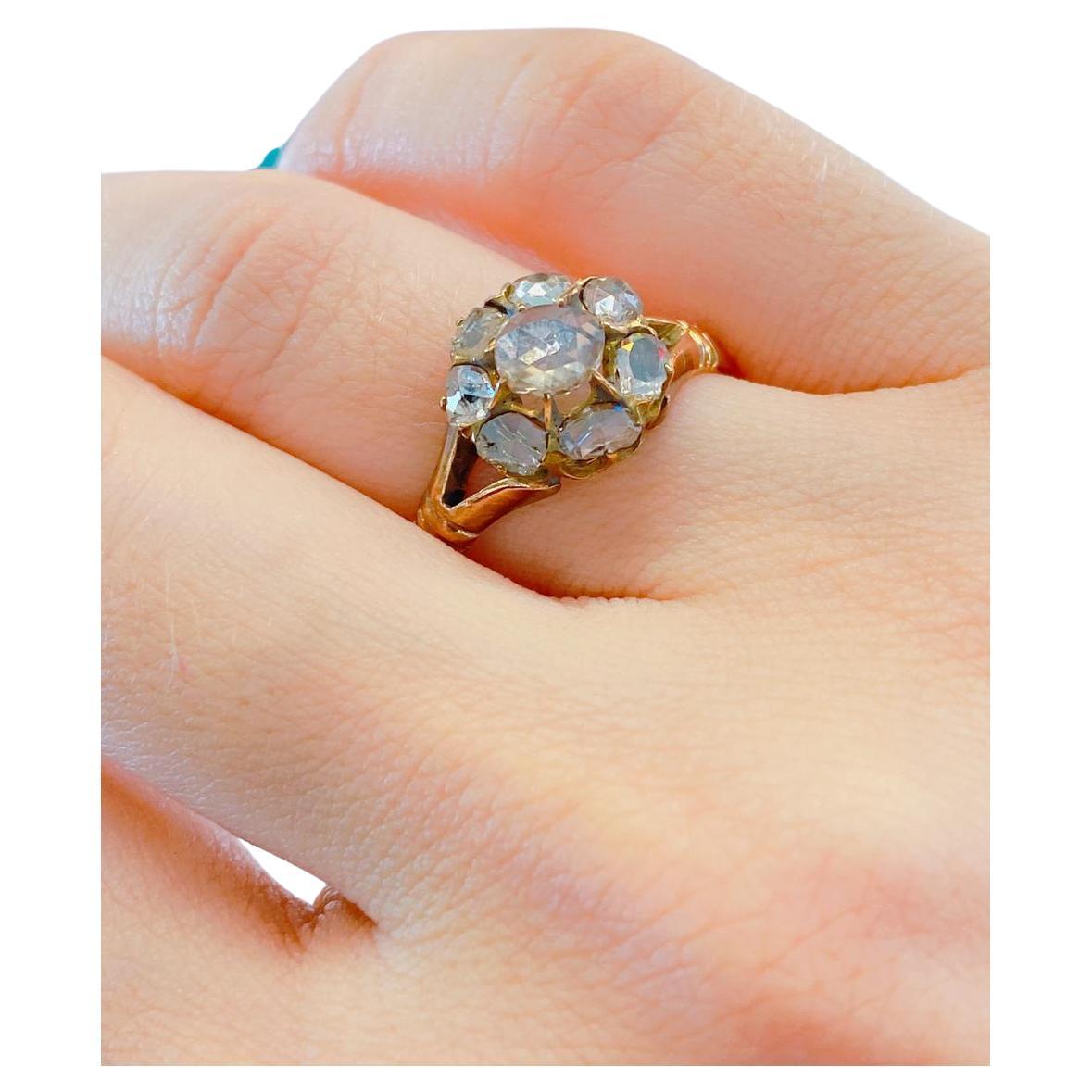 Antique Rose Cut Diamond Gold Ring For Sale 3