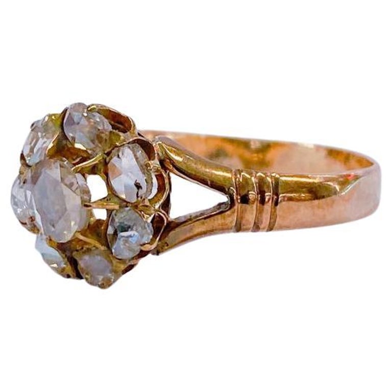 Antique 14k Gold Rose Cut Diamond Ring For Sale at 1stDibs