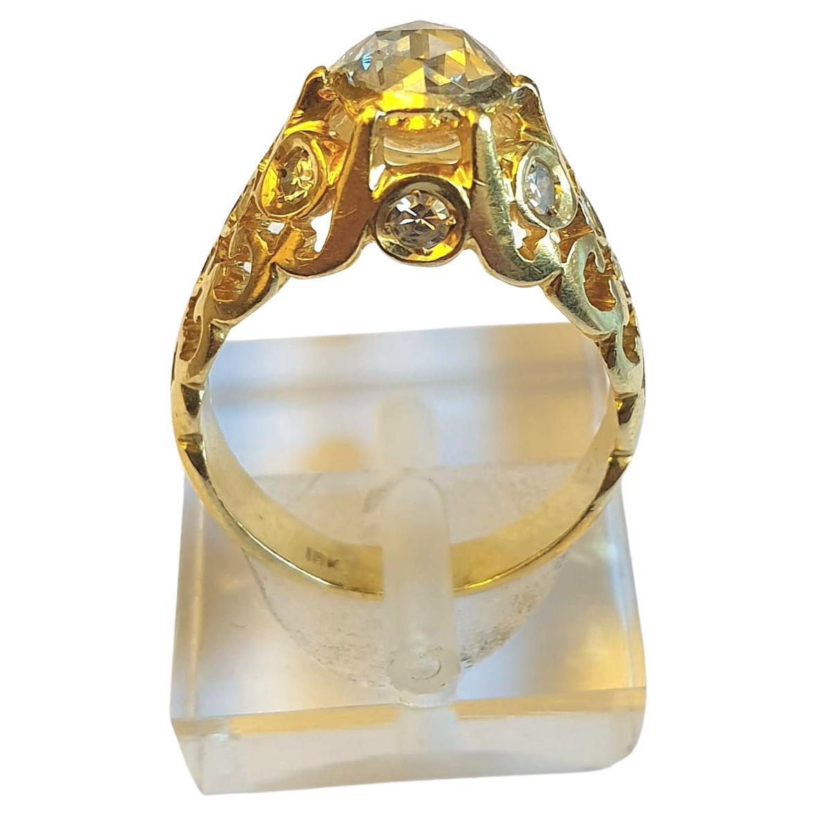 Antiker Solitär-Ring aus Gold mit Diamant im Rosenschliff im Angebot 1