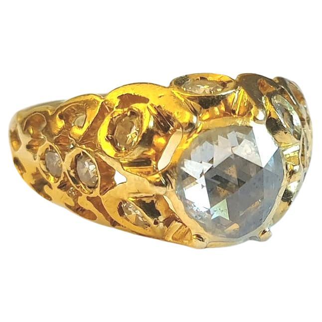 Antiker Solitär-Ring aus Gold mit Diamant im Rosenschliff im Angebot 2