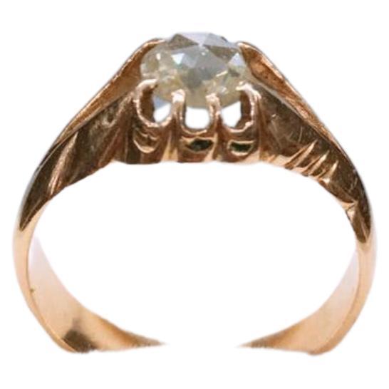 Women's or Men's Antique Rose Cut Diamond Gold Solitare Ring For Sale