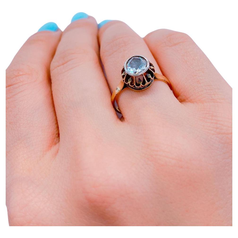 Women's Antique Rose Cut Diamond Gold Solitare Ring For Sale