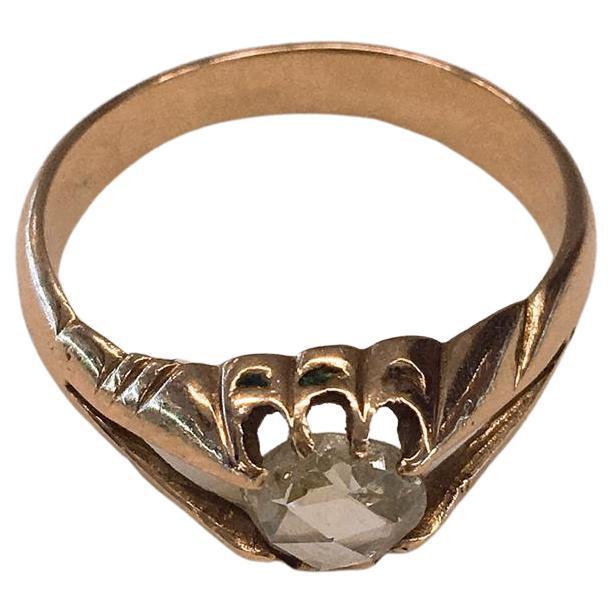 Antique Rose Cut Diamond Gold Solitare Ring For Sale 1