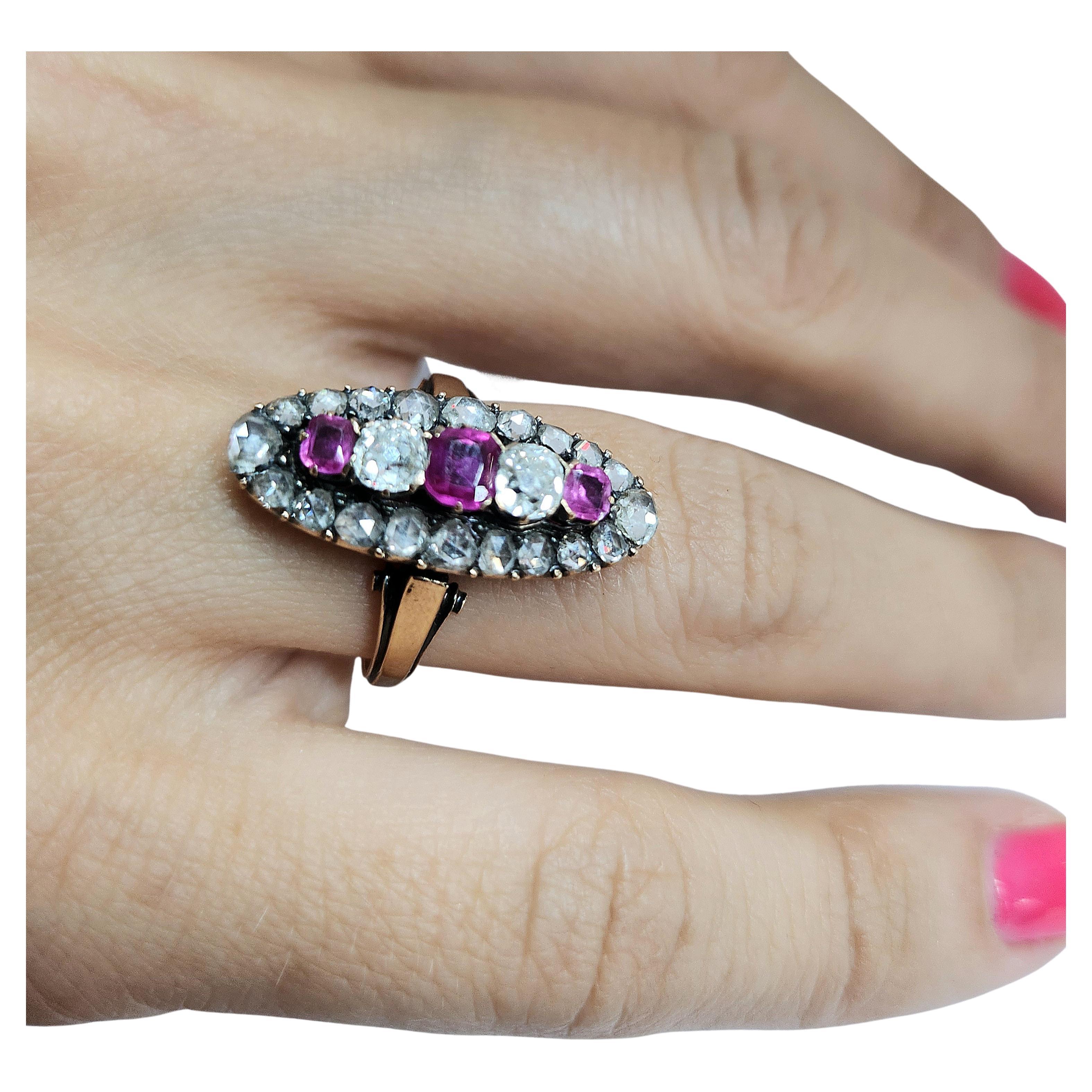 Antique 1900s Ruby And Diamond Gold Ring For Sale at 1stDibs