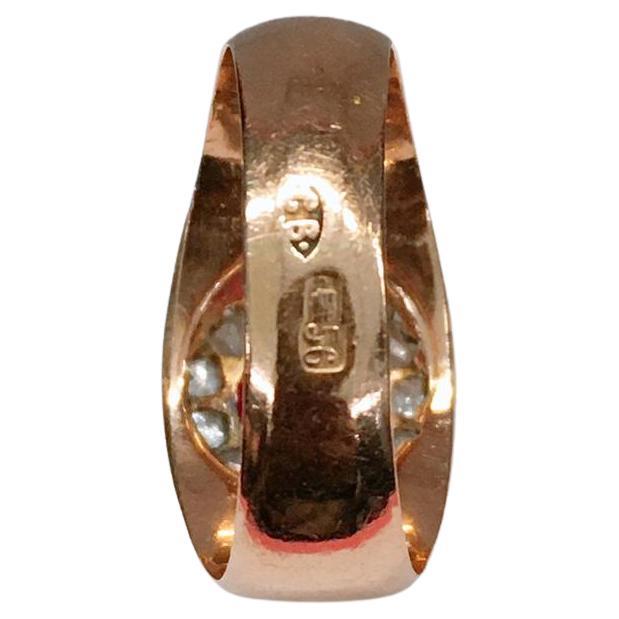 Antiker russischer Goldring mit Rubin und Diamant im Rosenschliff 1