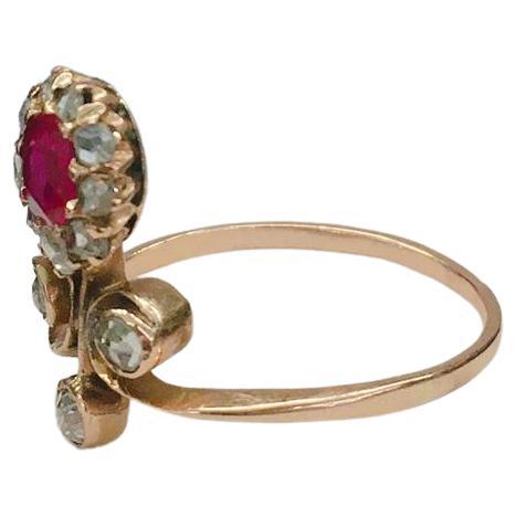 Antique Ruby And Rose Cut Diamond Gold Ring For Sale 3