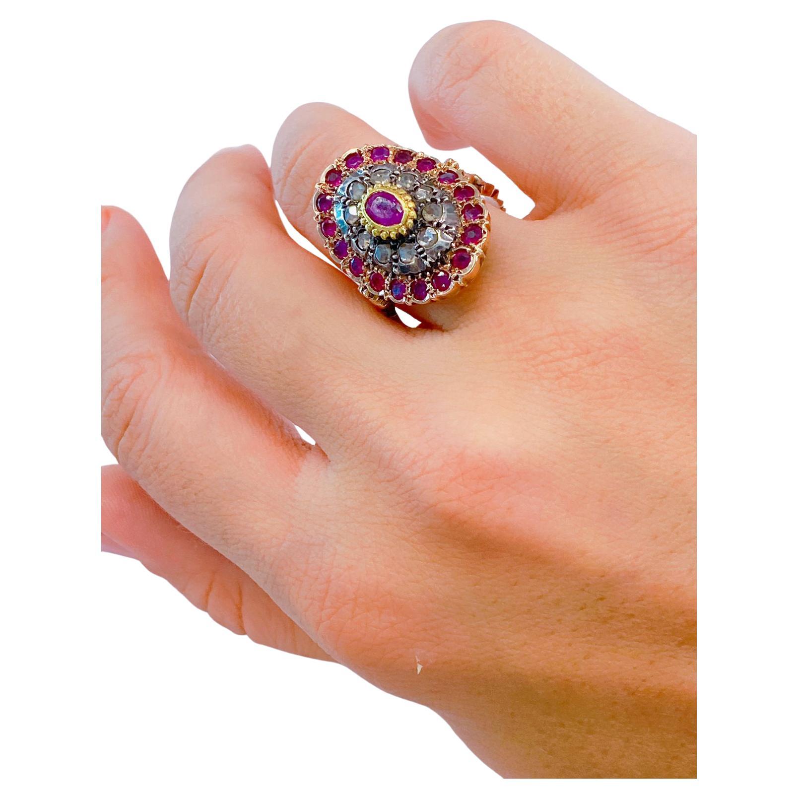 Women's Antique Ruby And Diamond Gold Ring For Sale