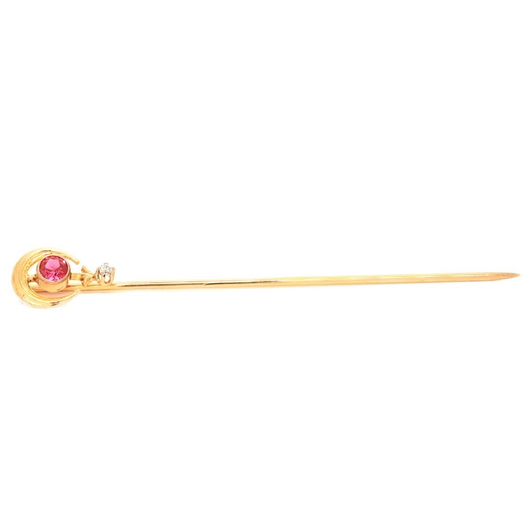 Antique 14k Gold, Ruby, & White Sapphire Stickpin For Sale 5
