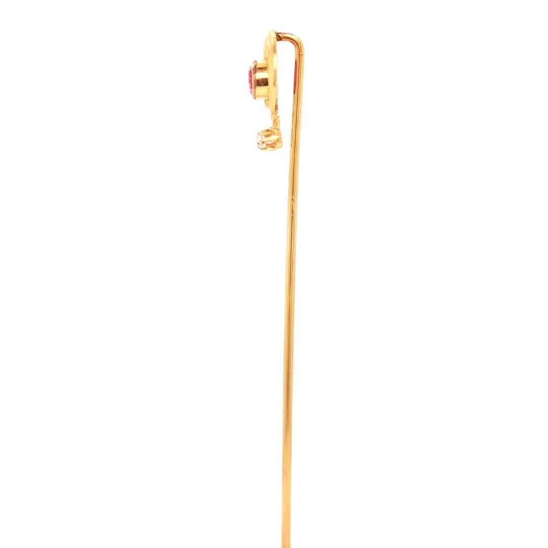 Women's or Men's Antique 14k Gold, Ruby, & White Sapphire Stickpin For Sale