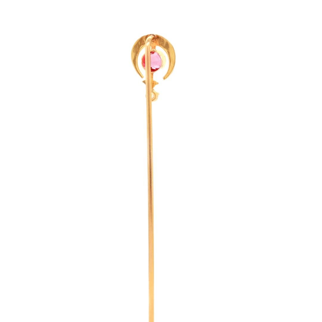 Antique 14k Gold, Ruby, & White Sapphire Stickpin For Sale 2