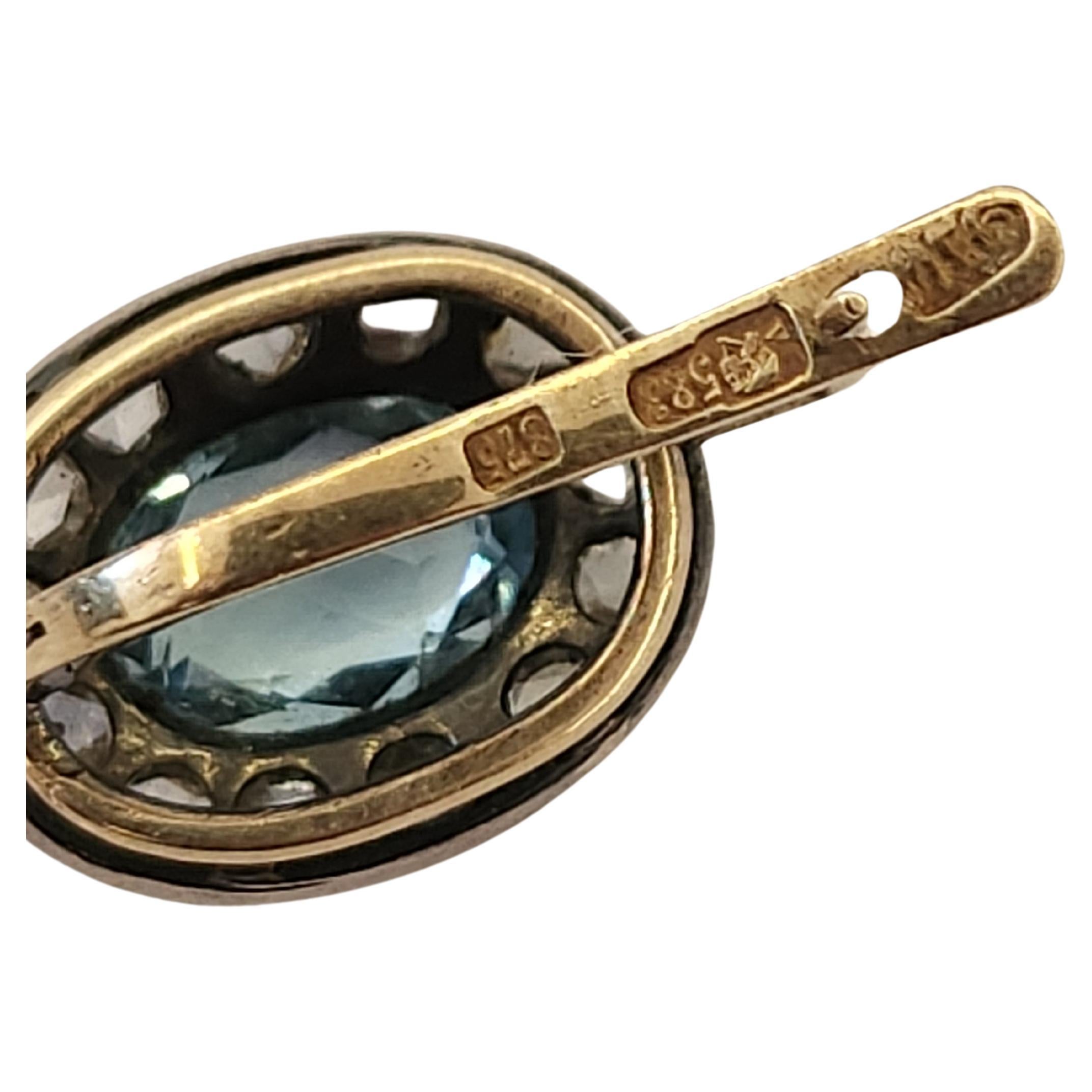 Antique Russian Aquamarine And Diamond Gold Earrings 2