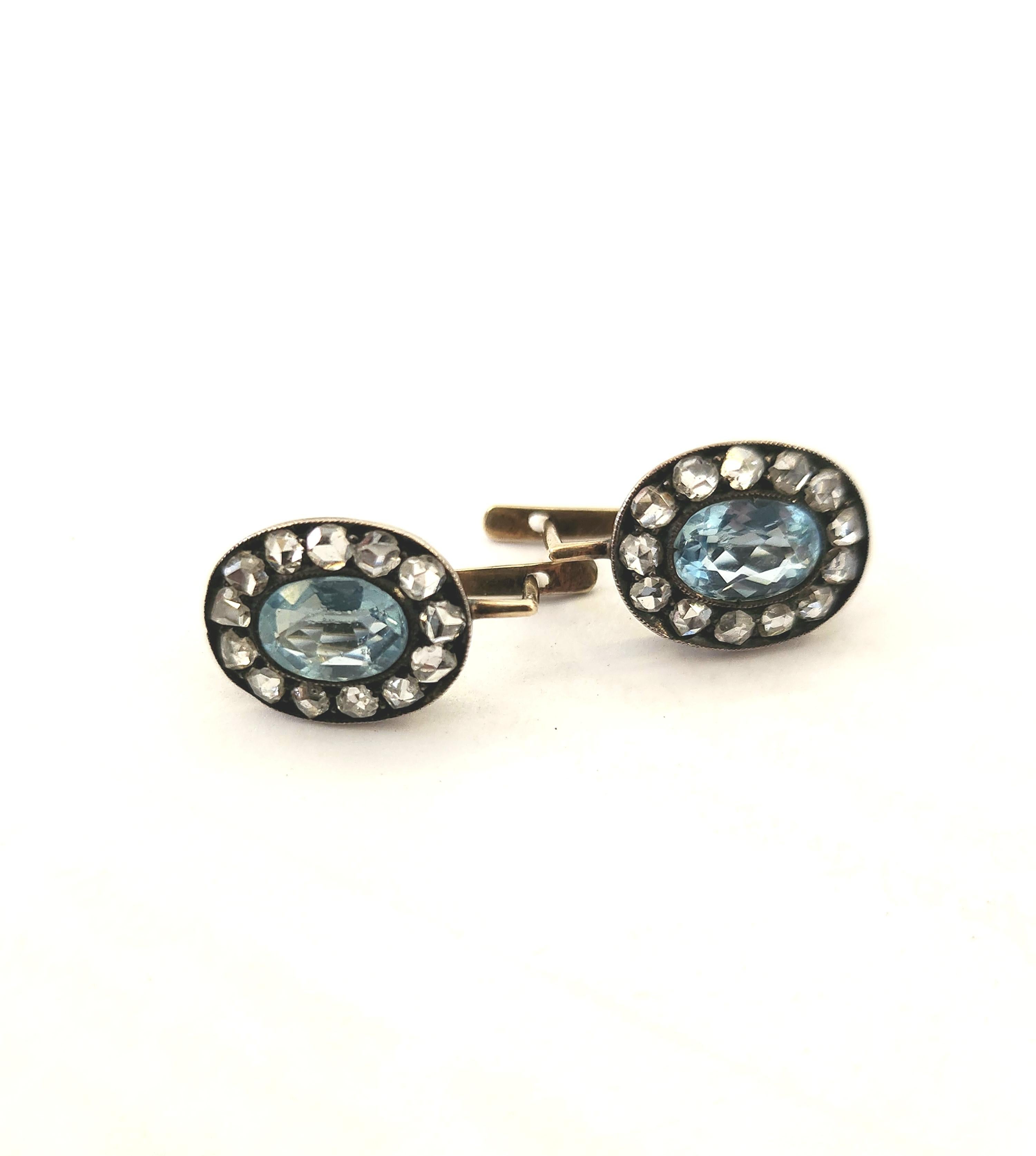 Antique Russian Aquamarine And Diamond Gold Earrings For Sale 3