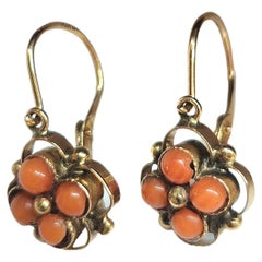 Antique 1880s Coral Russian Gold Earrings