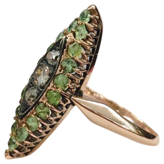 Women's Antique Demantoid and Old Mine Cut Diamond Gold Ring For Sale