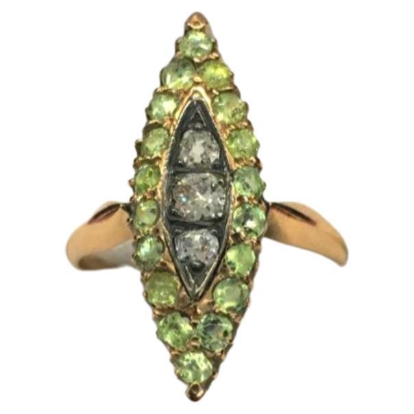 Antique Demantoid and Old Mine Cut Diamond Gold Ring For Sale 2