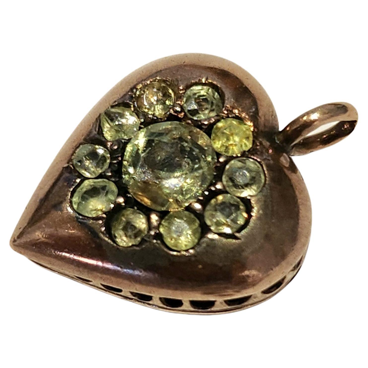 Antique Demantoid Heart Russian Gold Locket Pendant For Sale 1