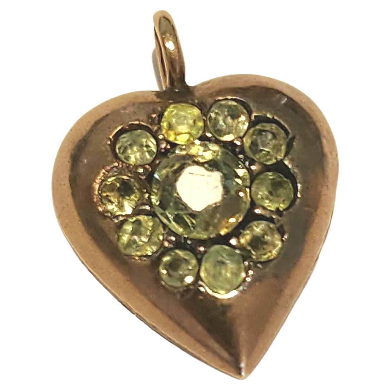 Antique Demantoid Heart Russian Gold Locket Pendant For Sale