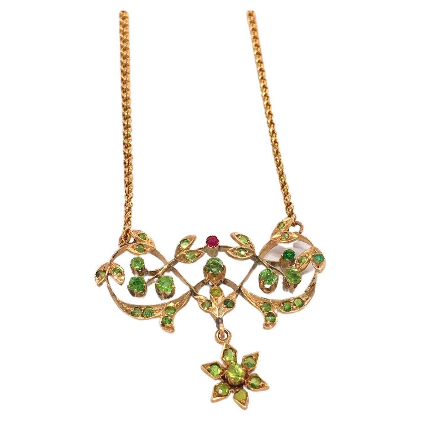 Women's Antique Russian Demantoid Gold Necklace For Sale