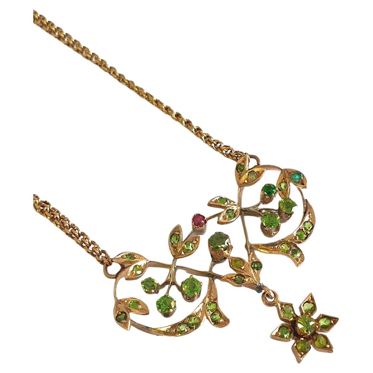 Antique Russian Demantoid Gold Necklace For Sale