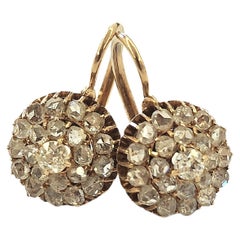Antique Old Mine Cut Diamond Russian Gold Earrings