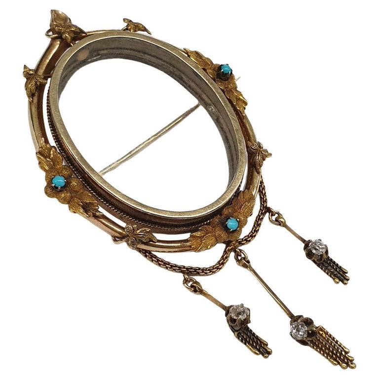 Antique 14k Gold Russian Diamond Locket Pendant For Sale at 1stDibs