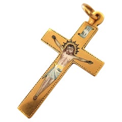 Antique 14k Gold Russian Enamal Cross Pendant
