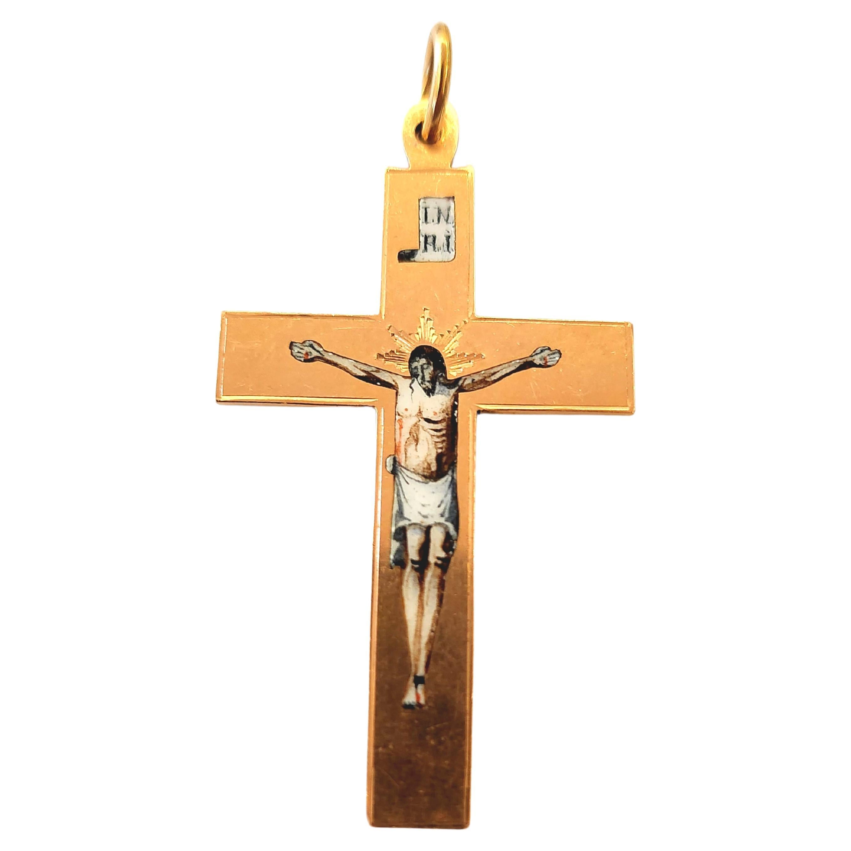 Antique Enamel  Rusisian Gold Cross Pendant In Good Condition For Sale In Cairo, EG