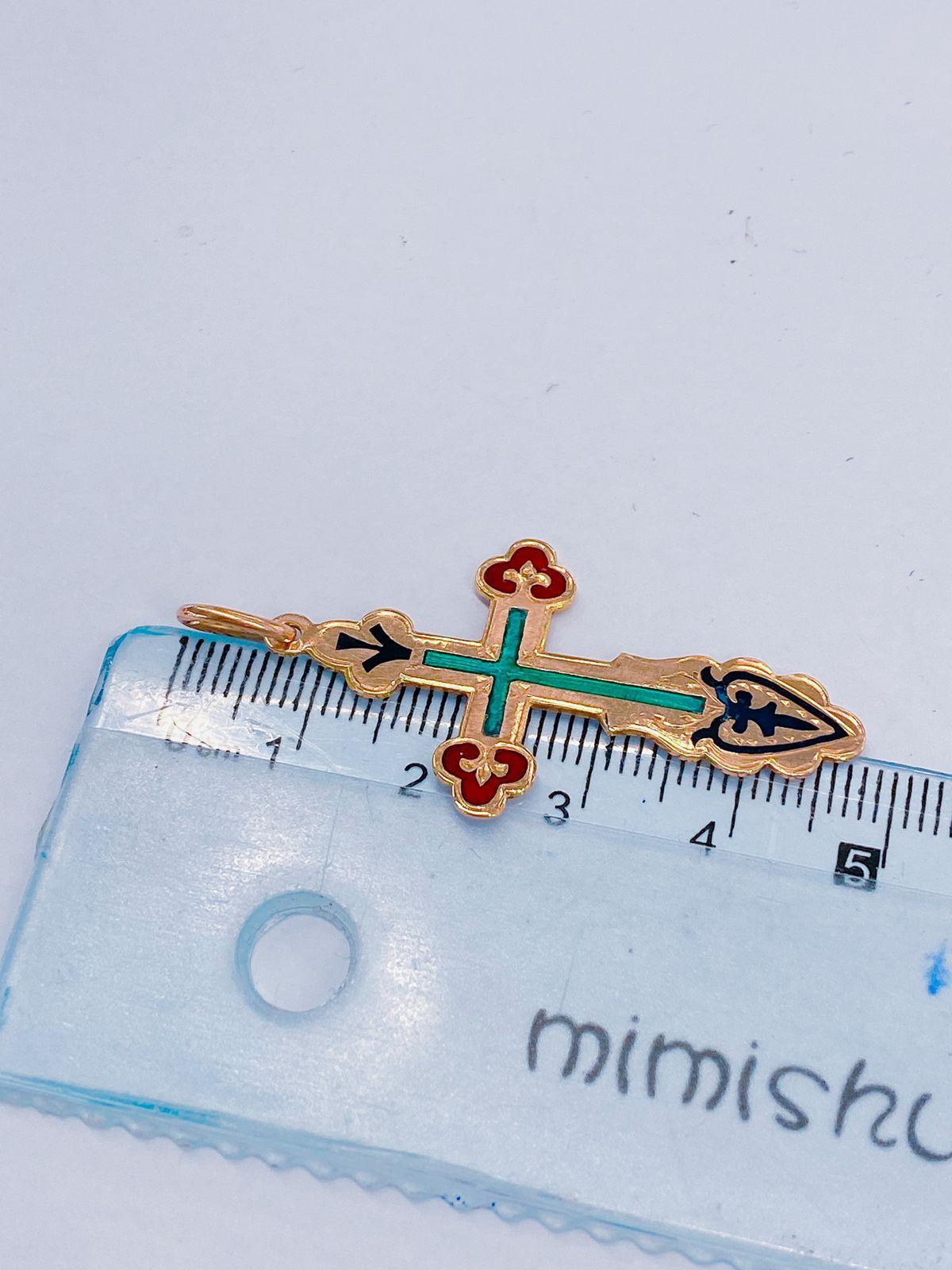 Antique  Russian Enamel Gold Cross Pendant For Sale 1