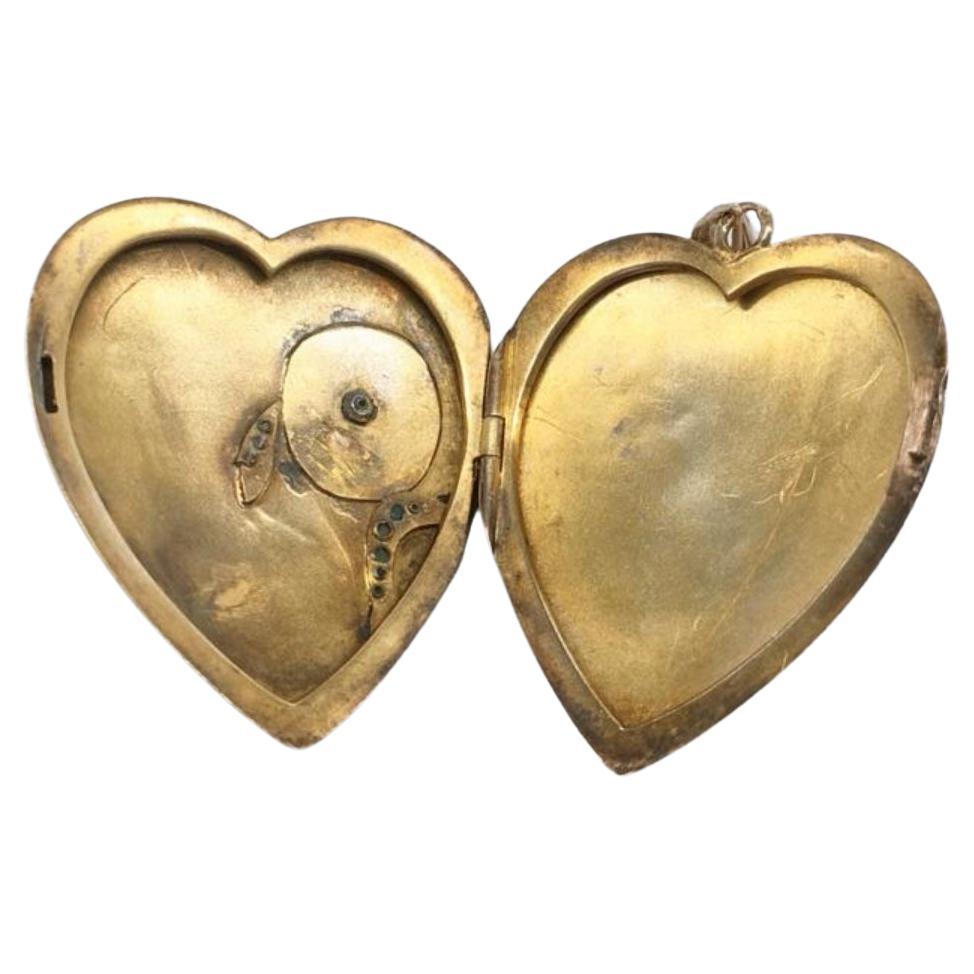 Women's Antique Enamel Heart Locket Gold Pendant For Sale