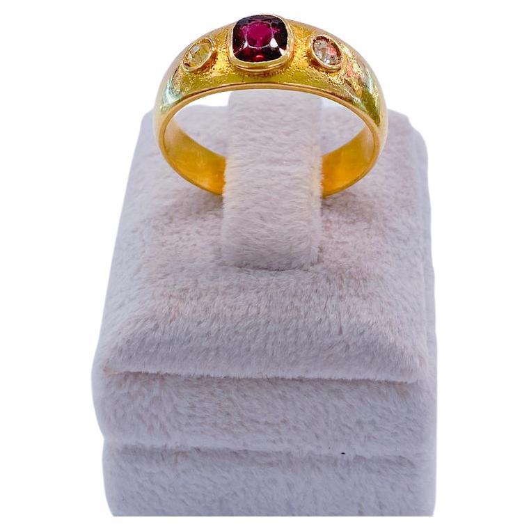 Women's or Men's Antique Garnet And Diamond Gold Ring For Sale