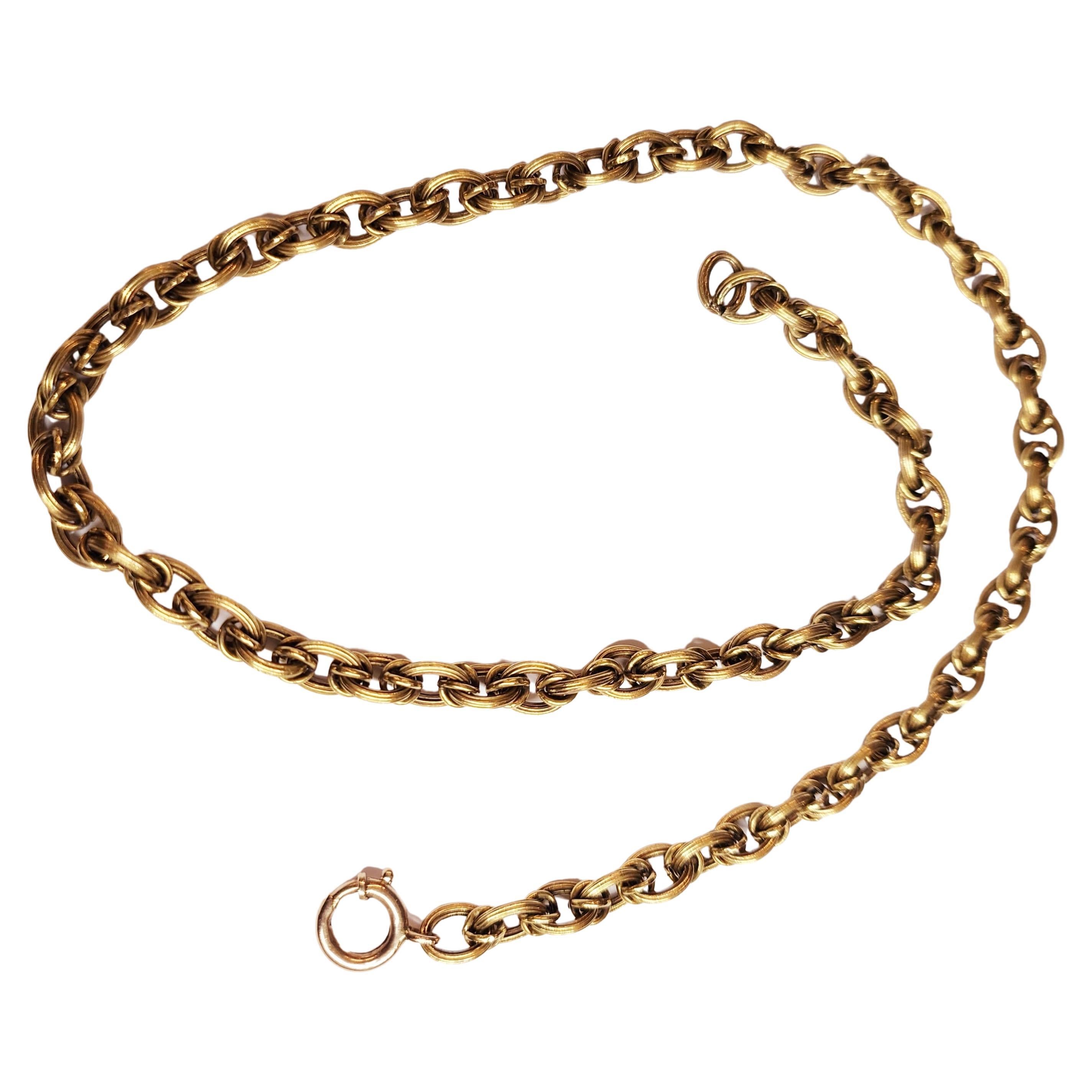 Antique Russian Gold Flat Link Chain Necklace For Sale at 1stDibs